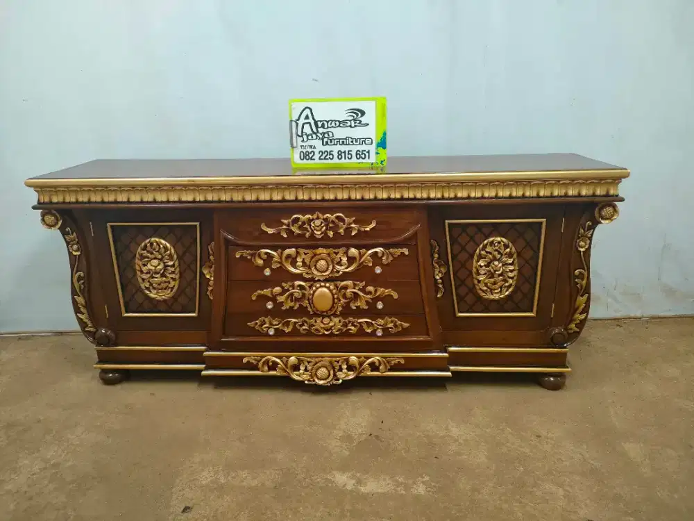 Bufet ukiran tv terbaru full kayu jati