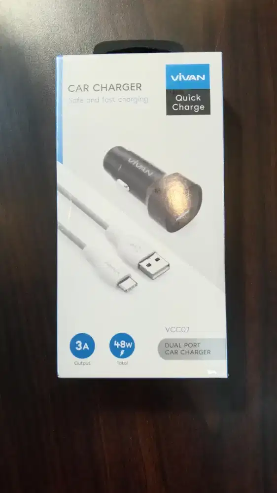 Vivan VCC07 Car Charger Dual Port USB-A USB-C With Kabel QC 3.0 PD 48W