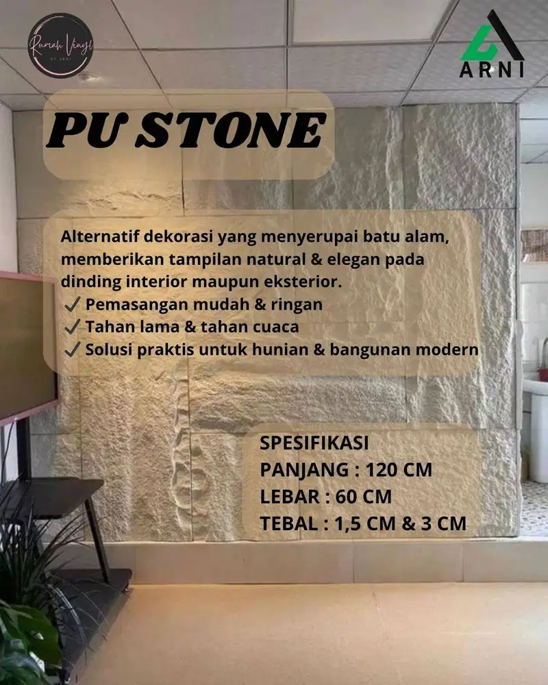 PU Stone 120x60 Tebal 1.5–3 cm – Panel Dinding Dekorasi Natural & Eleg