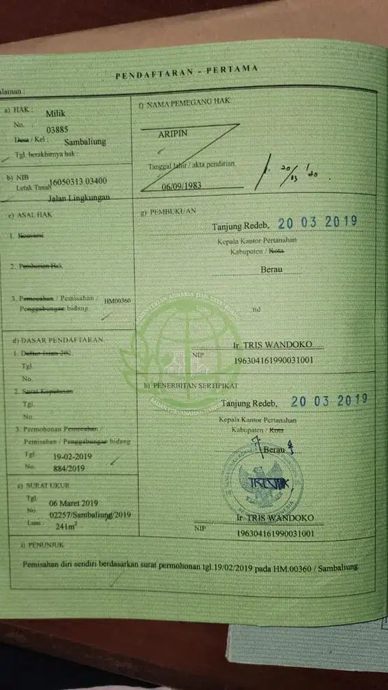 Tanah sertifikasi 2SHM