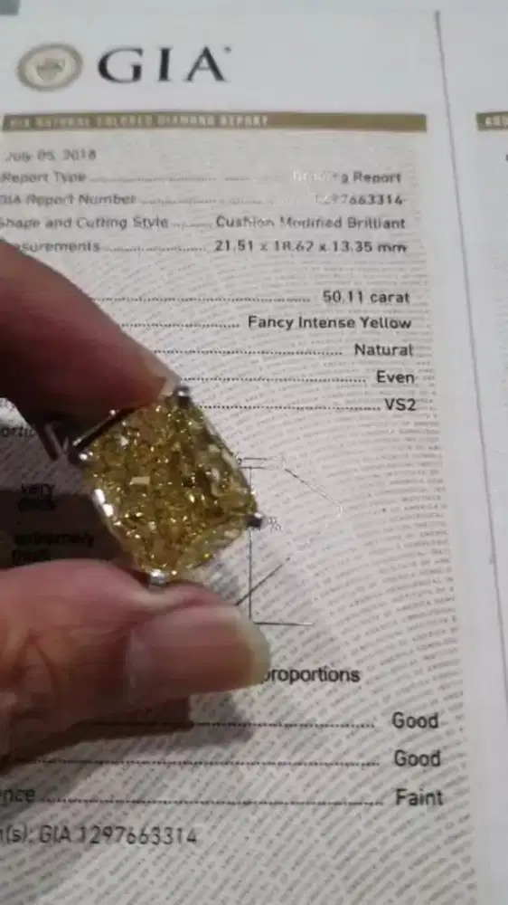 Berlian berat 50,11 crt sertifikat GIA