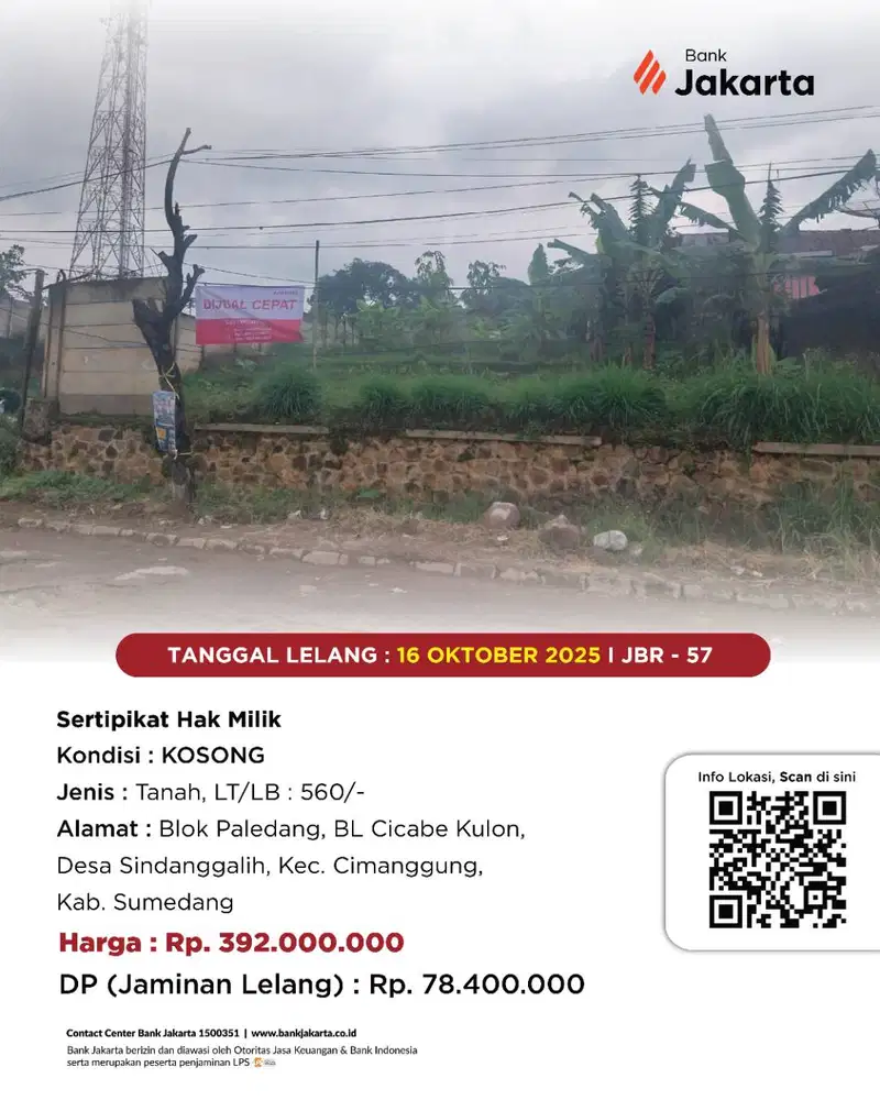 LELANG BANK DKI - DIJUAL VIA LELANG RUMAH BLOK PALEDANG CICABE KULON
