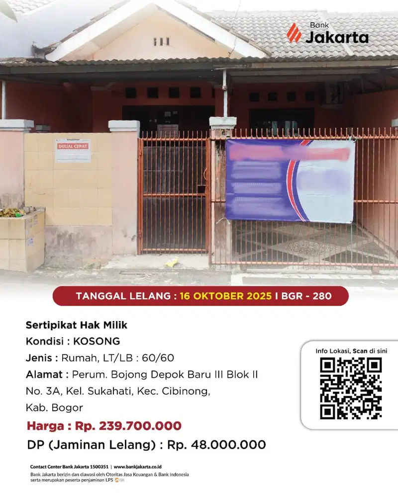 LELANG BANK DKI - DIJUAL VIA LELANG RUMAH PERUM BOJONG DEPOK BARU