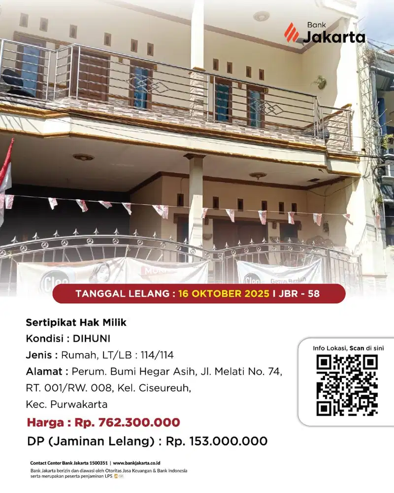 LELANG BANK DKI - DIJUAL VIA LELANG RUMAH PERUM BUMI HEGAR ASIH