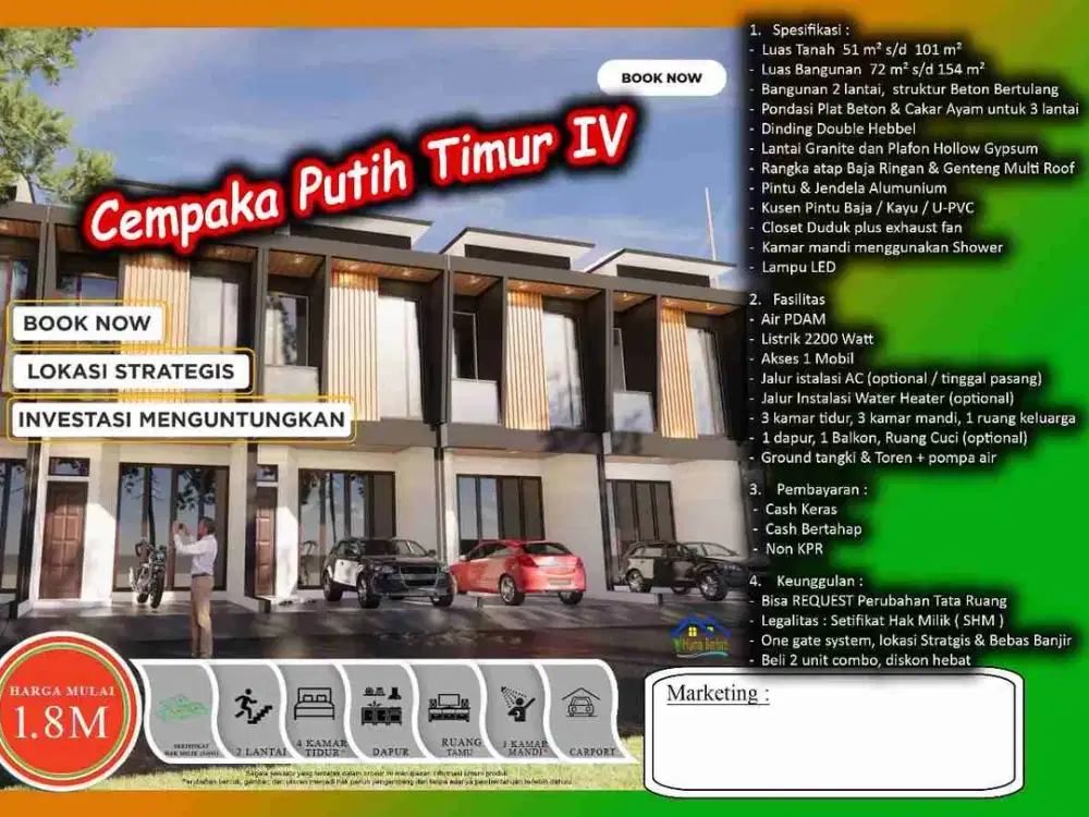 Di Jual Rumah Cempaka Putih Timur IV Dekat Belakang PT Gudang Garang