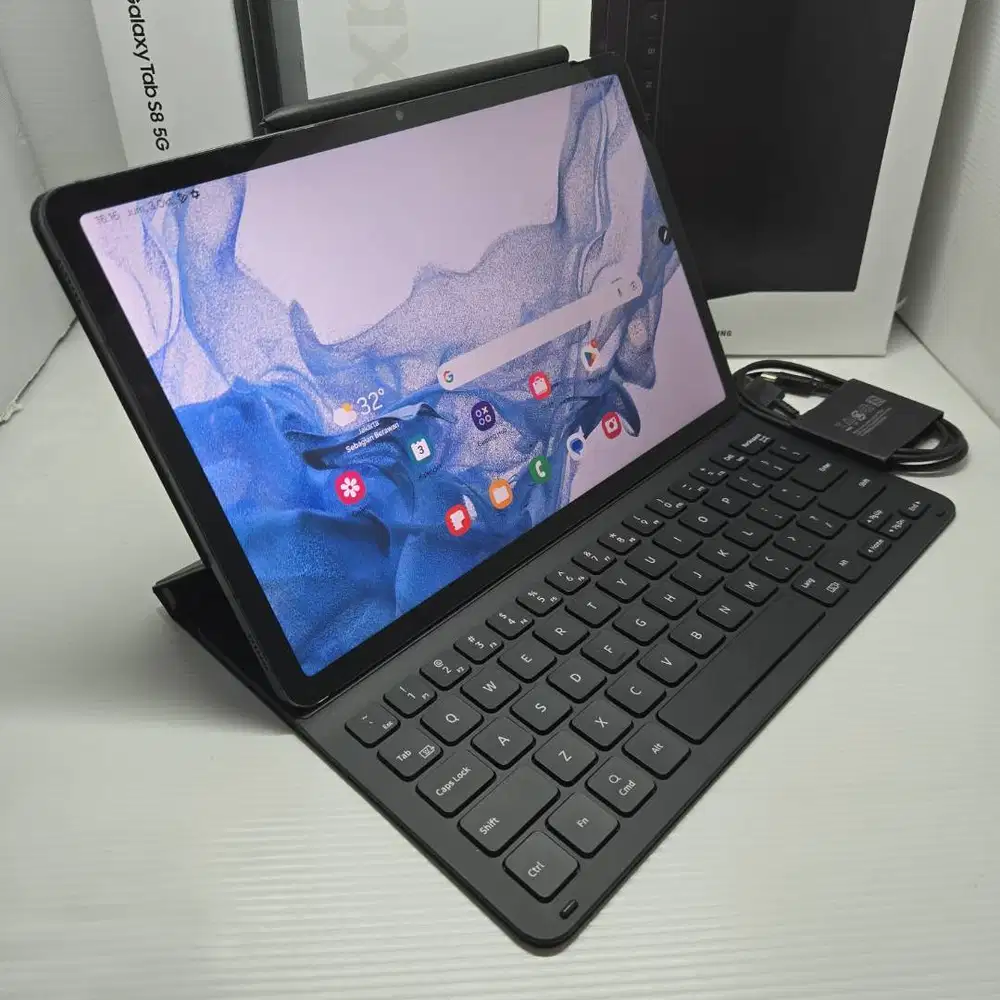 FULLSET SAMSUNG GALAXY TAB S8 5G 8/128 + KEYBOARD STYLUS ORI GREY SEIN