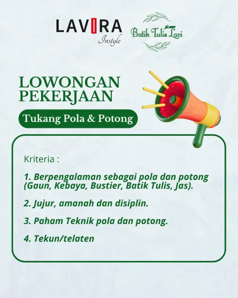 Tukang Pola Potong berpengalaman