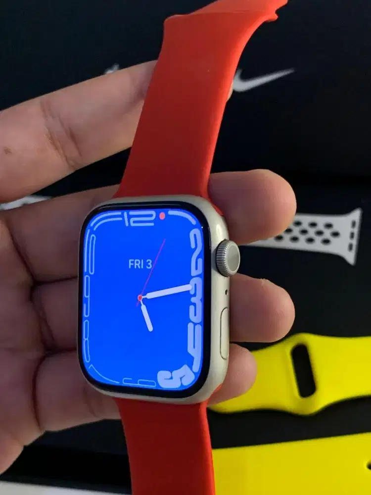 Apple watch 7 45mm nike Fullset Ori starlight silver