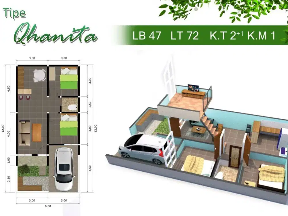 Rumah 2 lantai mezzanine + Rooftop di Parung Ciseeng Bogor