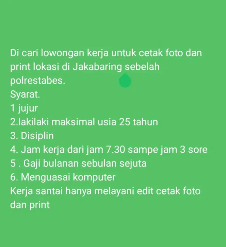 Di cari pegawai fotocopy. Khusus yg bisa komputer
