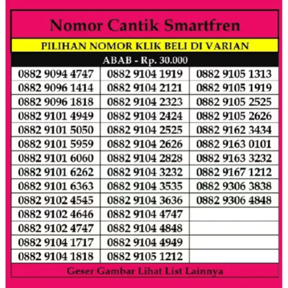 Cek Nomor Cantik Smartfren Kartu Perdana ABAB dengan harga Rp30.000. D