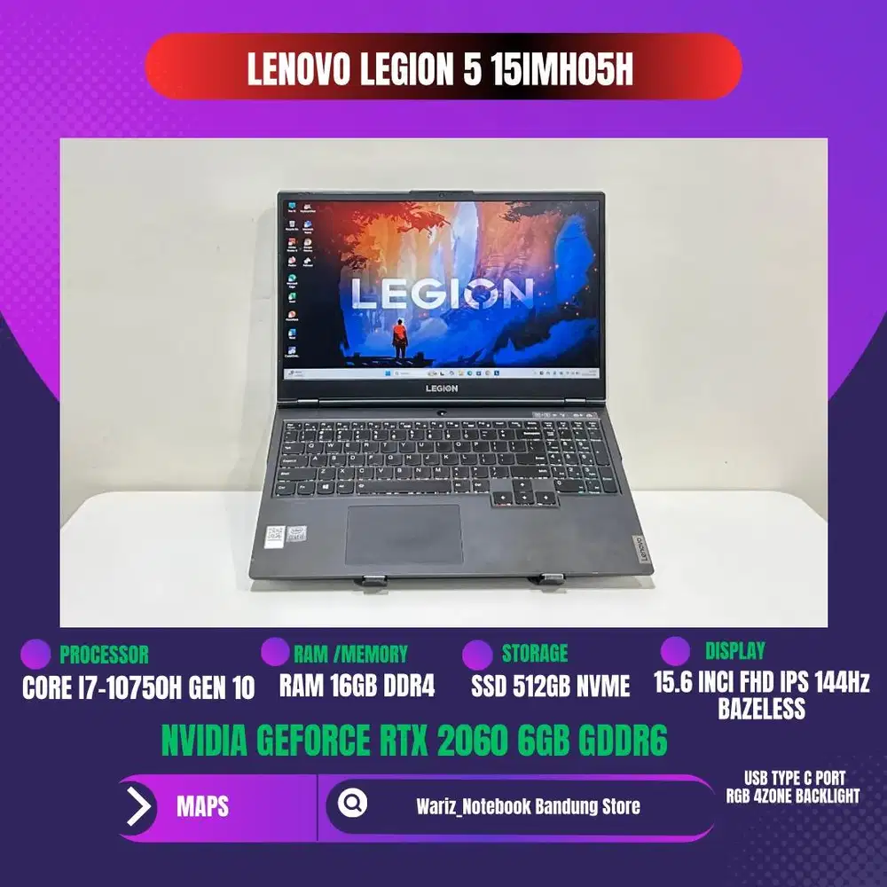 LENOVO LEGION 5i 15IMH05H CORE I7-10750H NVIDIA RTX 2060 16GB SSD 512G