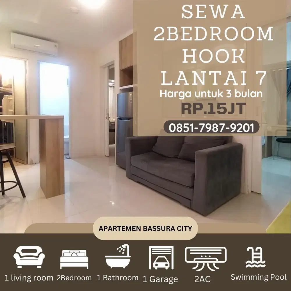 2 kamar besar sewa lantai 7 full furnished apartemen bassura city