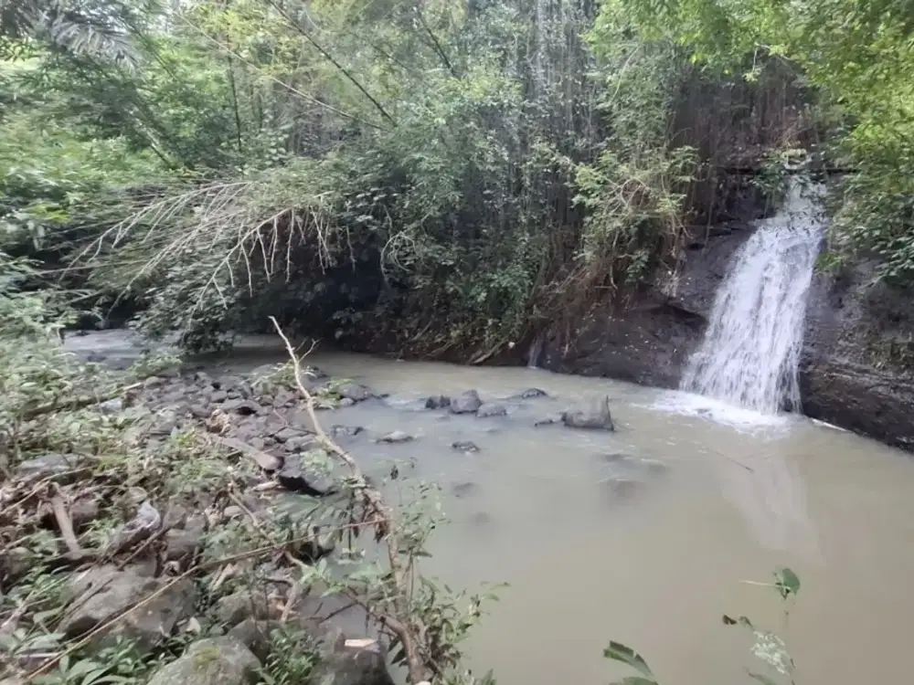 Tanah luasan kecil dekat pantai los sungai berisi air terjun view laut