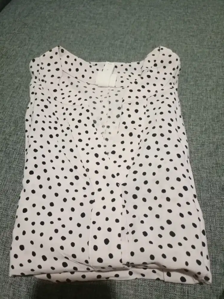 Hnm polkadot tunik cream krem wanita casual