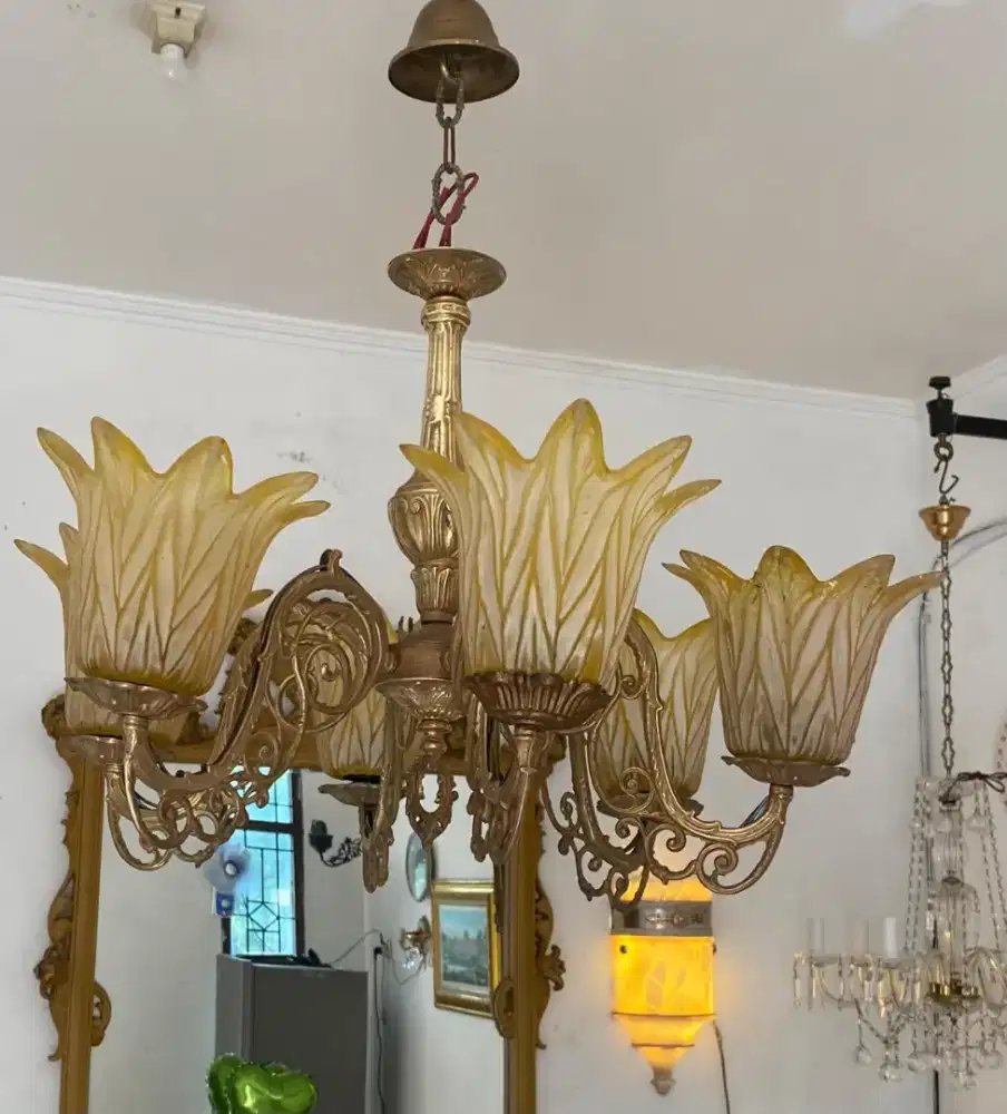 JUAL CEPAT LAMPU GANTUNG ITALY CABANG 6 RANGKA KUNINGAN