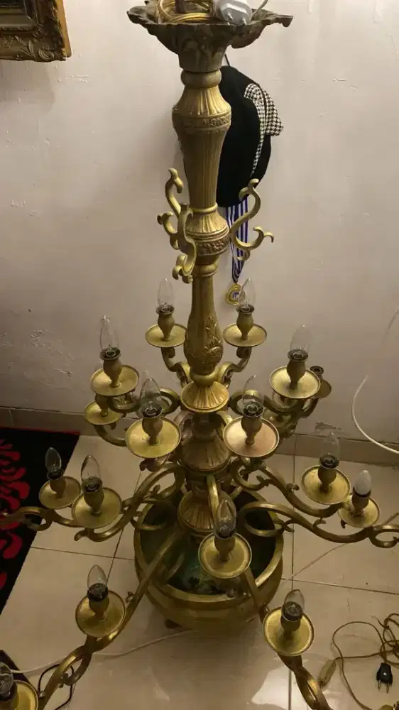 JUAL CEPAT LAMPU KUNINGAN SOLID ANTIK UKURAN BESAR 3 SUSUN 120x120 CM