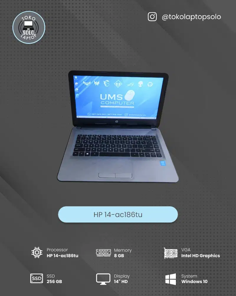 HP 14-ac186TU INTEL Core i3-5005U RAM 8GB SSD 256GB Intel HD Graphics