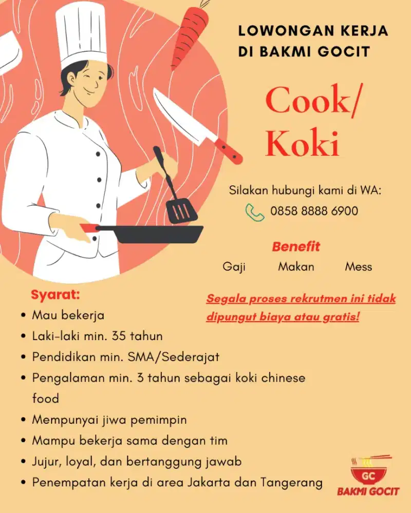 Lowongan kerja Waiters dan cook helper
