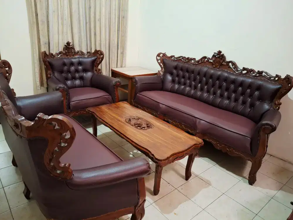 Kursi Tamu Jati Set Sofa Bangku Meja Ruang Kayu Ukir Antik Klasik 321