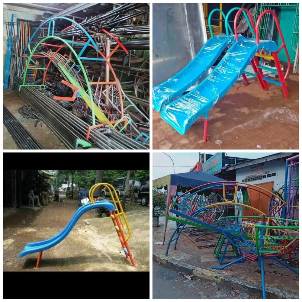 Perosotan, ayunan, jungkat jungkit, playground, bola dunia dll