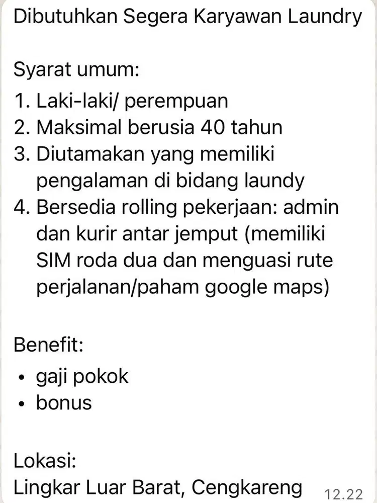 Kurir merangkap admin laundry