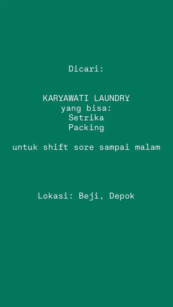 Freelance Karyawan Setrika Laundry Harian