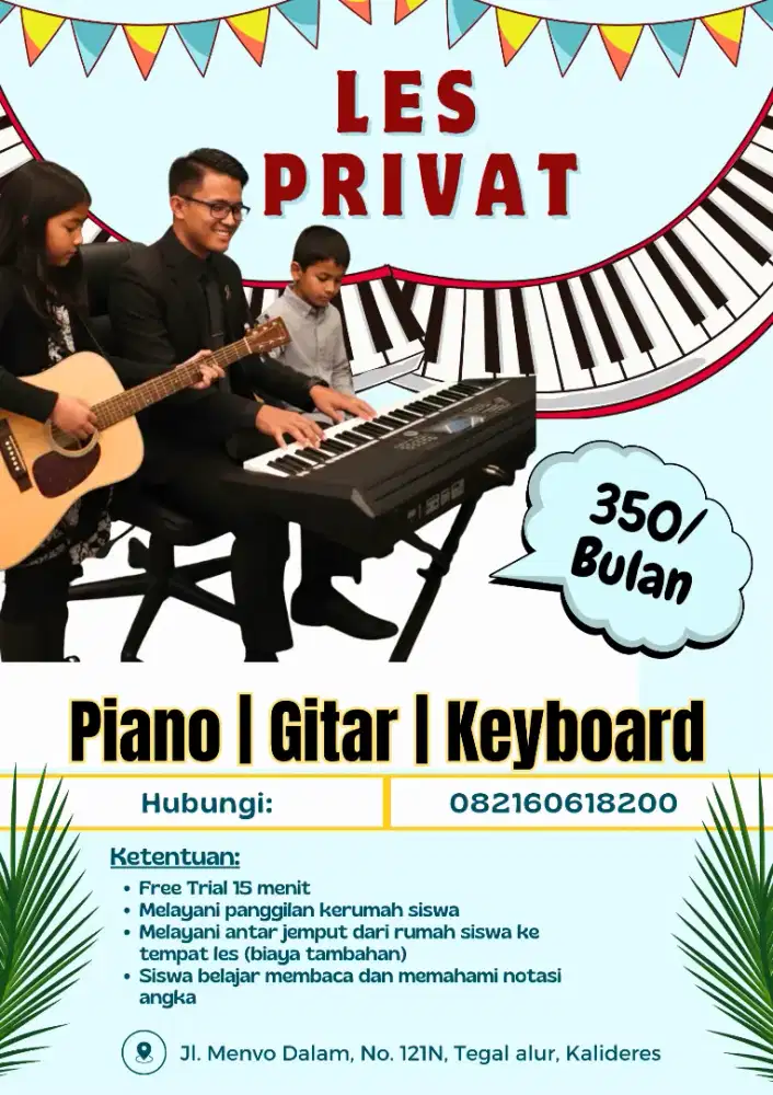 Terima les privat gitar, piano dan keyboard