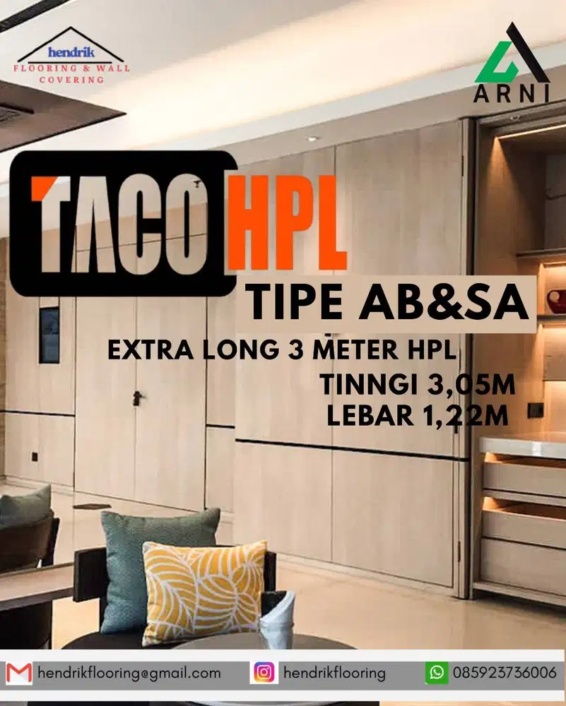 hpl taco extra long tinngi 3,05m lebar 1,22m