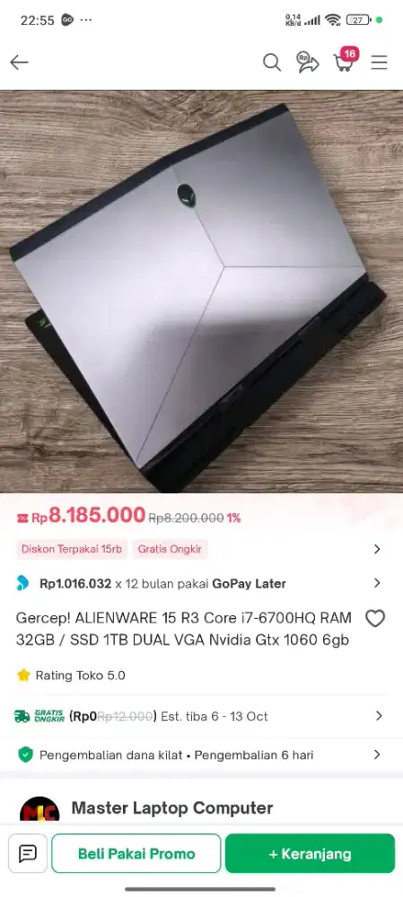Laptop ASUS TUF F15 RAM 16GB/SSD 1TB VGA Nvidia RTX 3050