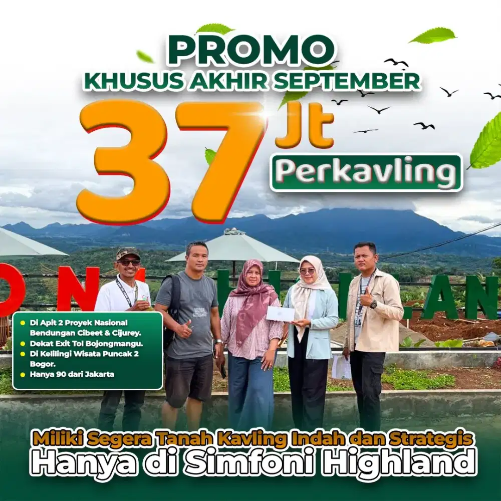 Kavling Simfony highland Promo Free SHM Harga hanya 37 Juta / Kavling