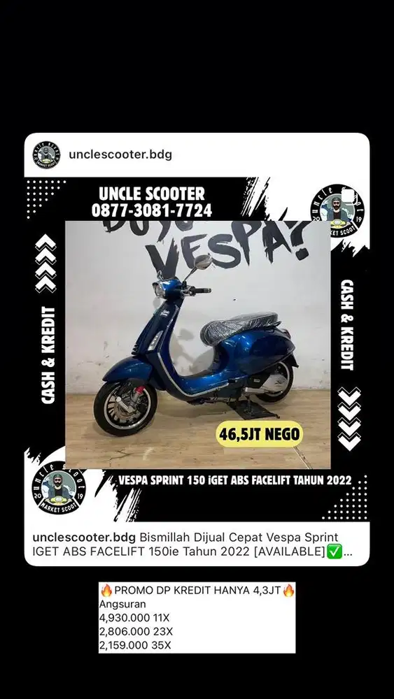 Vespa Sprint IGET ABS FACELIFT 150ie Tahun 2022