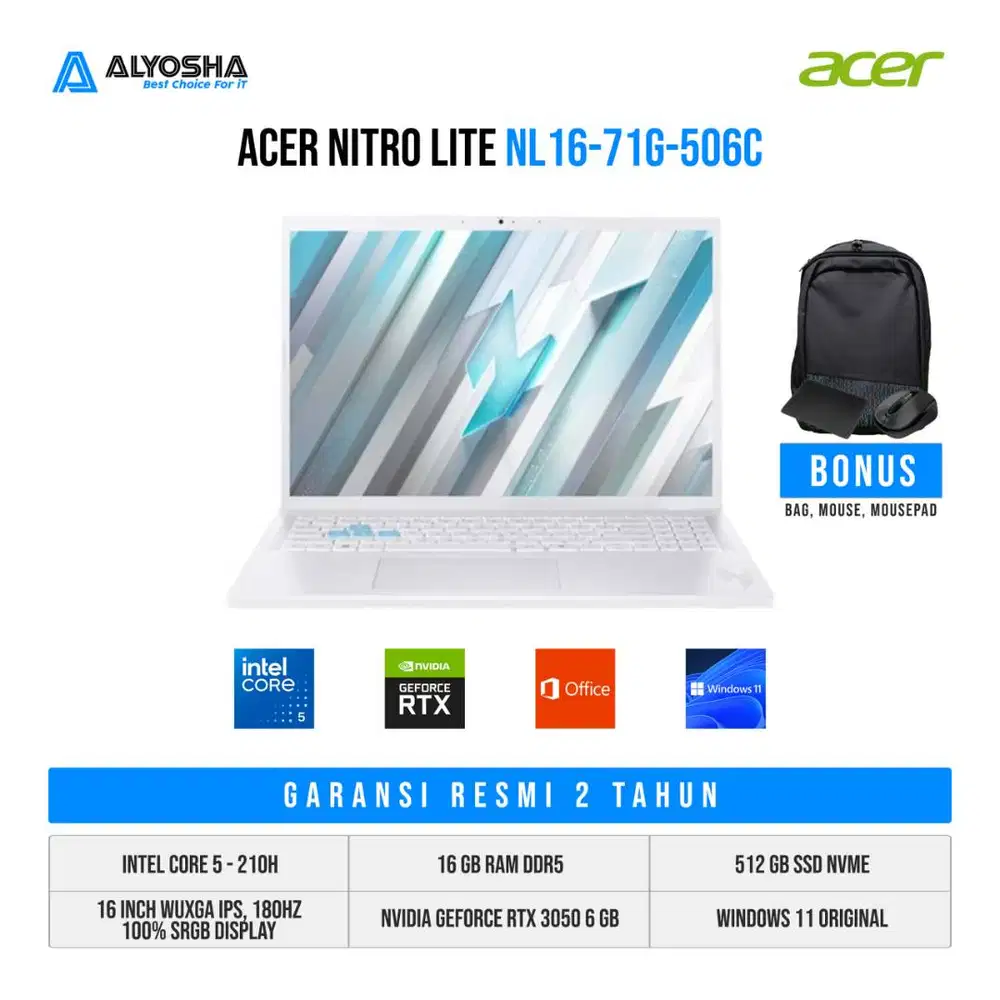 Acer Nitro Lite 16 NL16-71G-506C Intel Core 5 210H 16GB SSD 512GB 16″