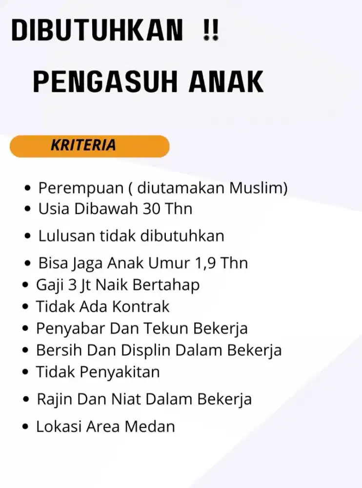 Dibutuhkan Pengasuh Anak