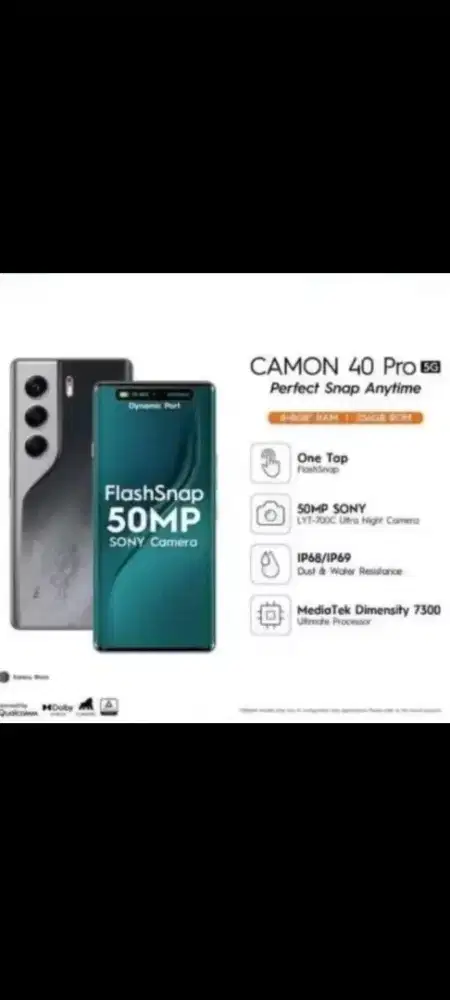 Tecno camon 40 pro 5g hitam 8+8/256