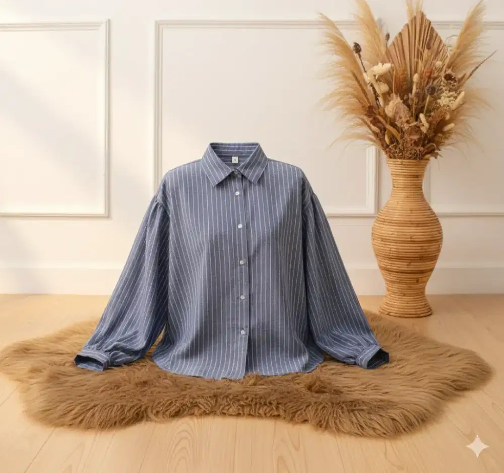 Hijab chic stripe top denim blue atasan wanita
