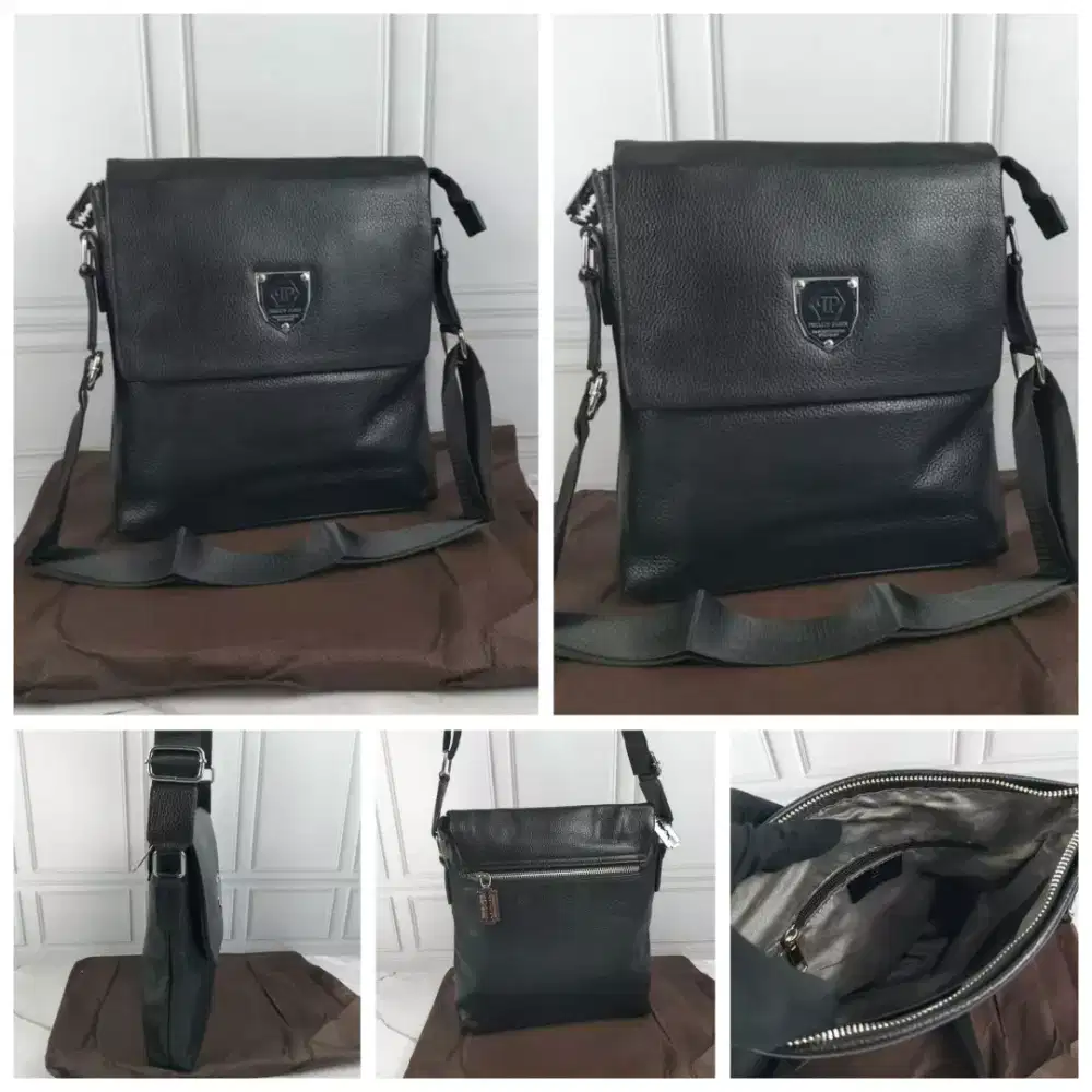 TAS SELEMPANG PHILLIPP PLEIN pria leather black details
