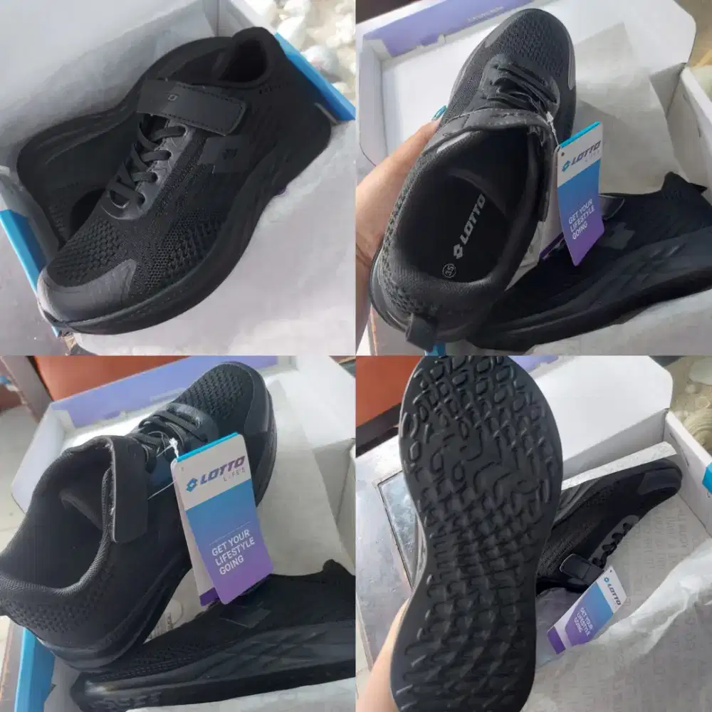 Sepatu anak SD full black Lotto Original 100%..