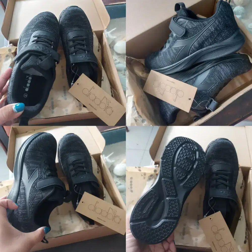 Sepatu sekolah anak SD full black Diadora Original 100%