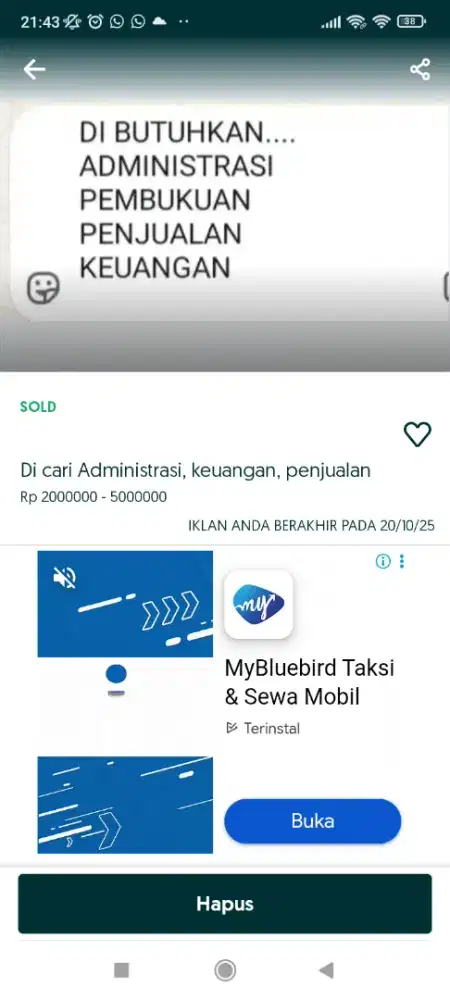 Di cari Administrasi kantor khusus wanita