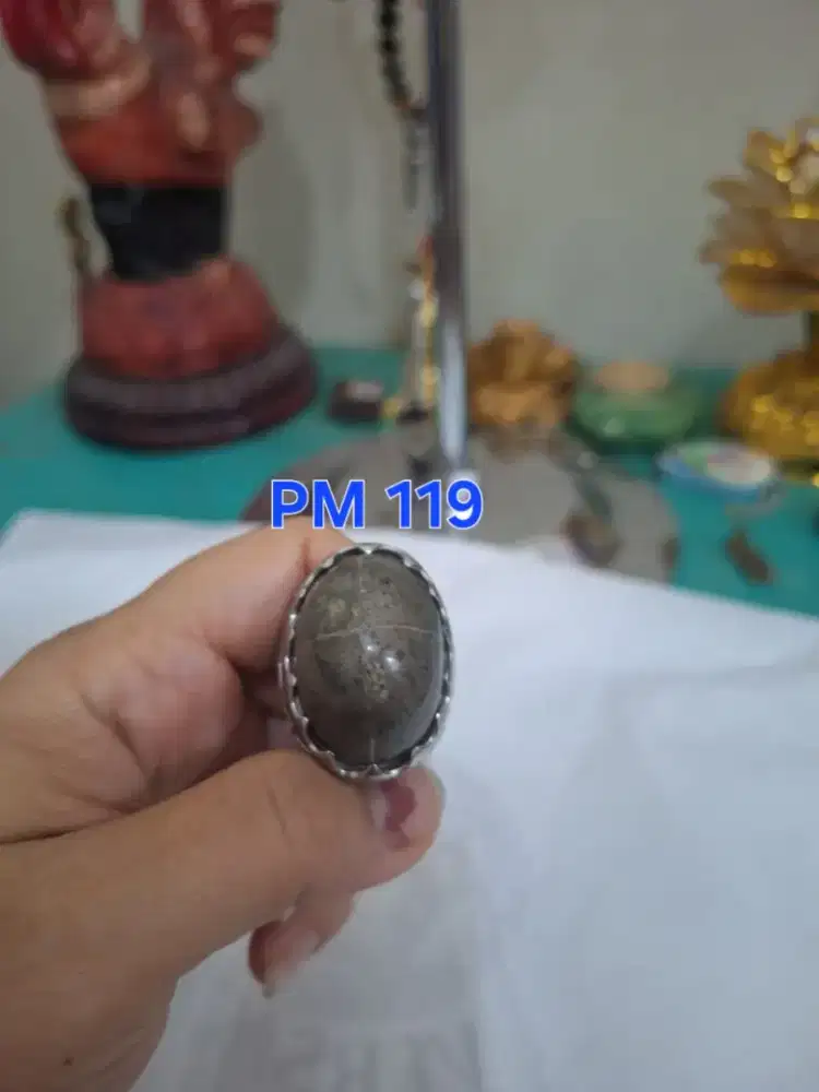 Batu cincin tapak jalak 
Hitam garis perak 
Pm 119 cincin laki laki 
R