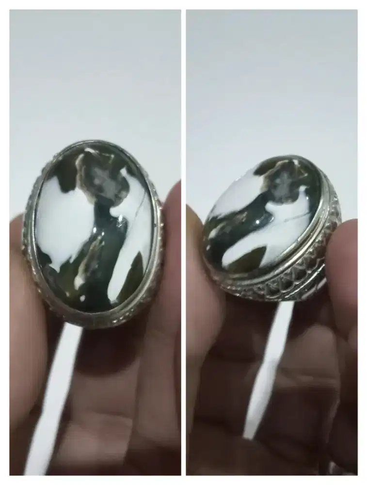 Batu akik karang Nunggal motif putih