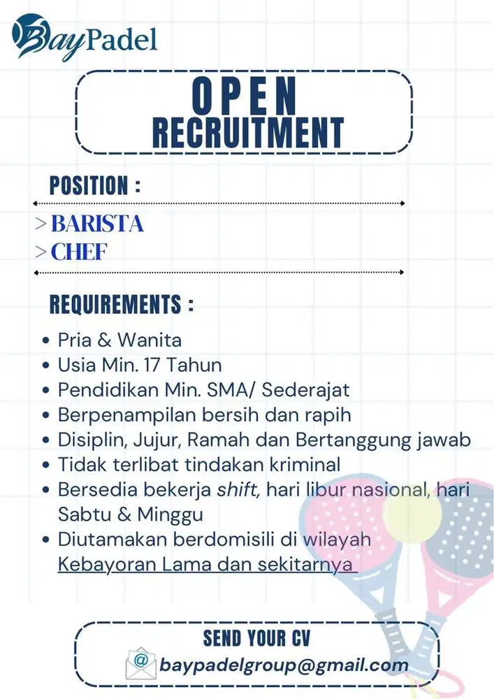 Open recruitmen untuk BARISTA dan Chef( cooking )