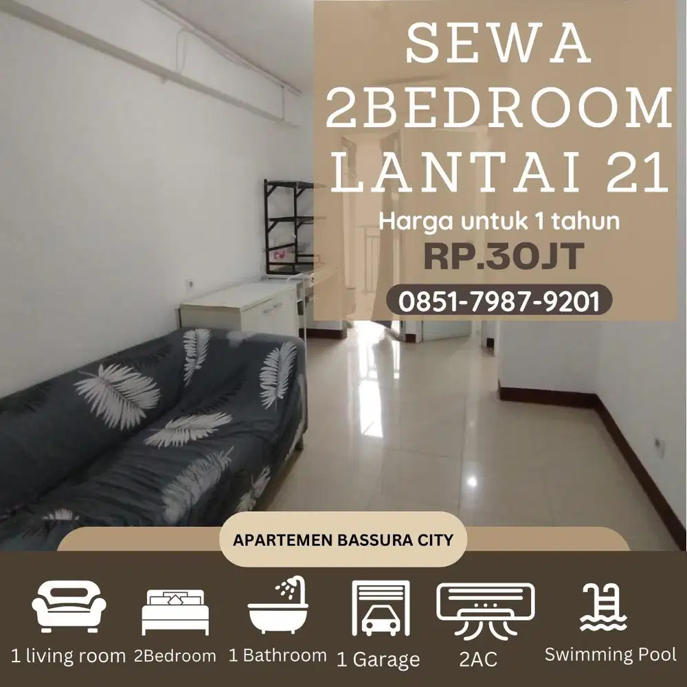 jarang ada 2 kamar sewa kosongan samping mall apartemen bassura city