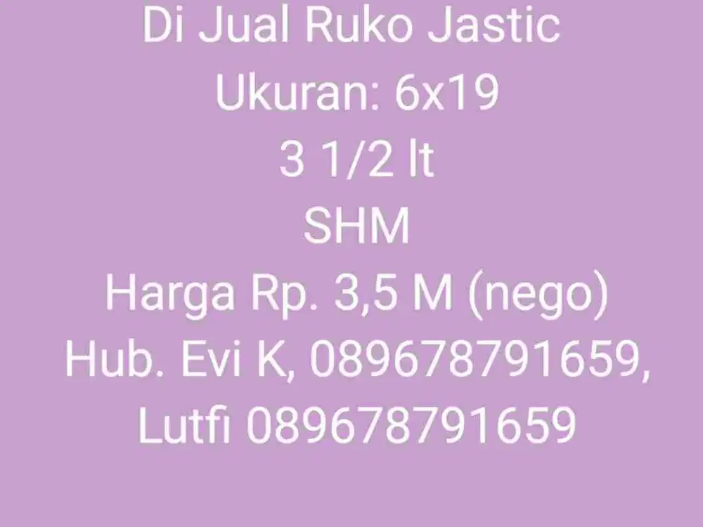 Di jual Ruko Jastic, Panakukang Mas.