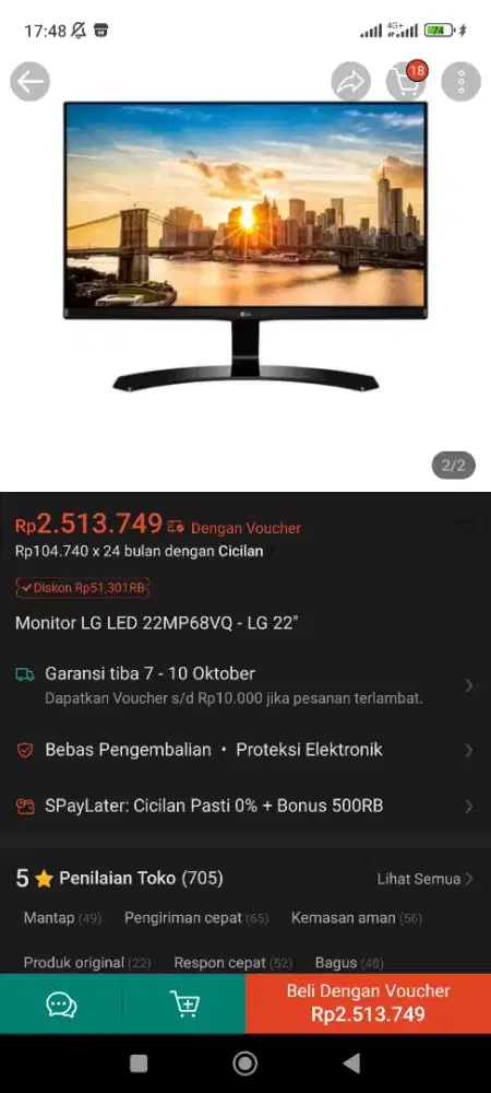 Monitor LED LG 22MP68VQ