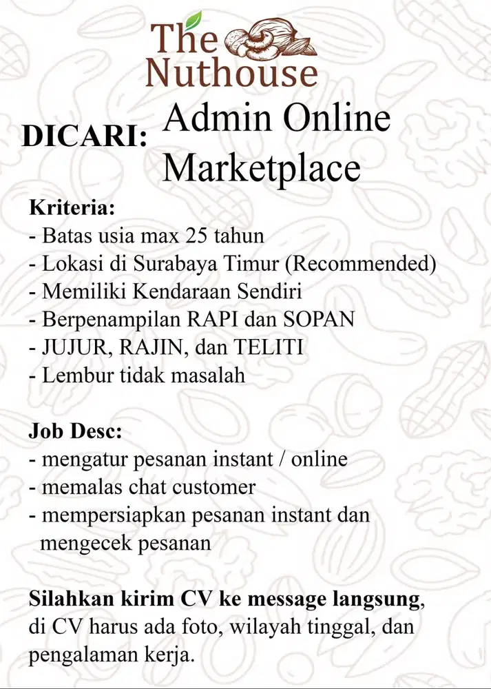 Dicari admin online marketplace