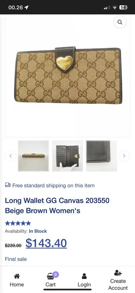 Dompet Gucci / Long Wallet GG Canvas 203550 Beige Brown Women's