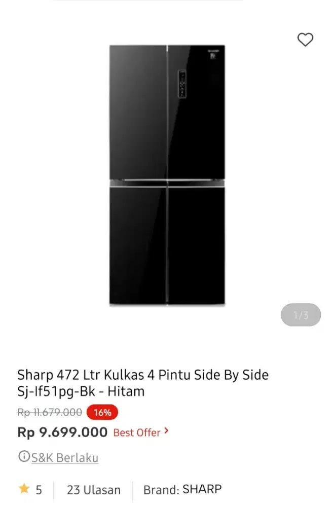 SHARP KULKAS 4 PINTU KAPASITAS 472L