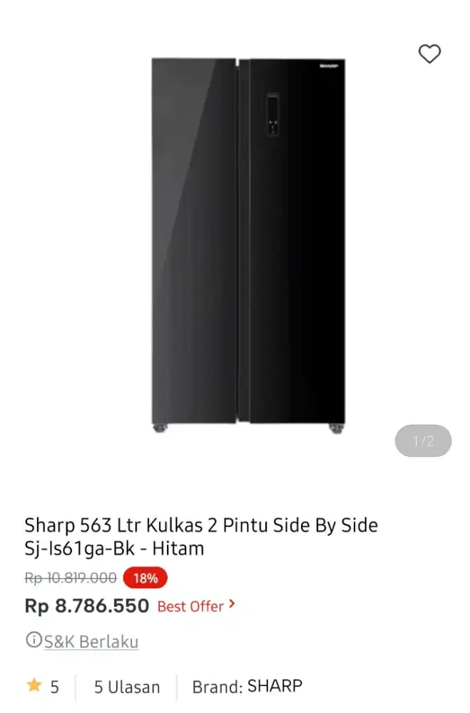 KULKAS SIDE BY SIDE SJ IS61GA-BK 563L